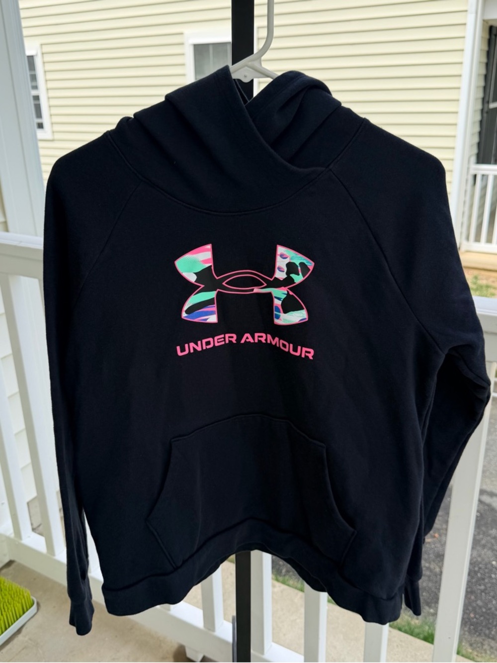Under Armour Black Hoodie with Pink & Teal Camo Logo